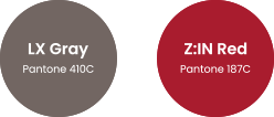 팬톤 규정공통 LX Gray 410C, ZIN Red 187C
